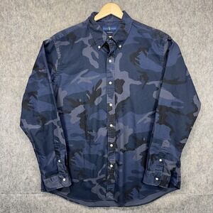 Polo Ralph Lauren Button Down Shirt Blue Camo Men's XL Long Sleeve Preppy